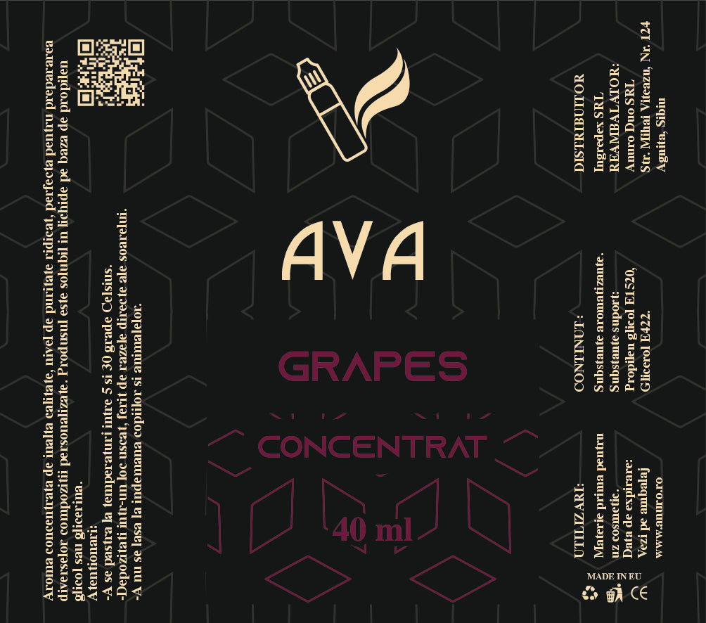Aroma concentrata de strugure 40 ml cu note dulci si suculente, profil fructat si intens.